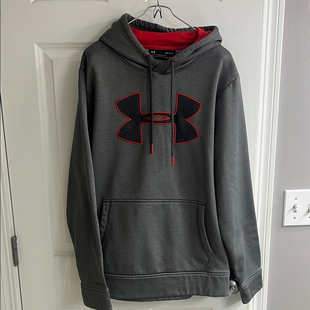 Under Armour Men's Gray and Red Logo Hoodie
